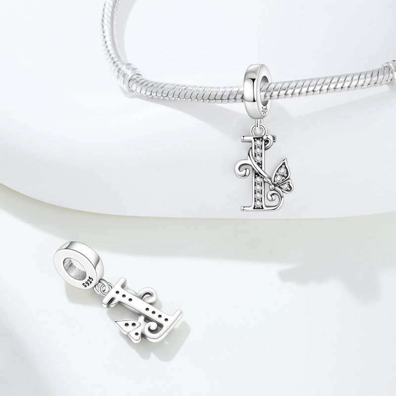 PANPOKI Store 2 Pack 925 Sterling Silver Butterfly Letter Charms for Bracelets and Necklace Alphabet Initial Dangle Pendants Round Spacer Beads Pave Cubic Zirconia Jewelry Gift for Women - Image 2